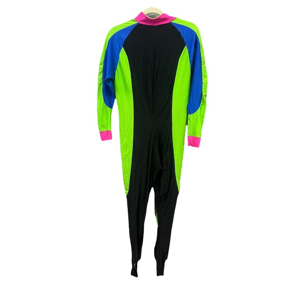 Vintage Sport Europa Large Skin Suit Neon Nylon Jumpsuit With Stirrups 80s Party - Picture 9 of 11